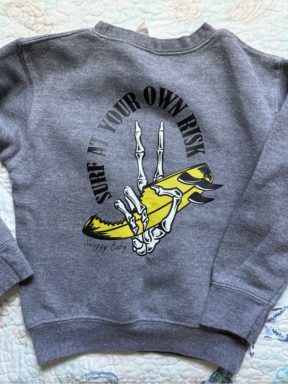 Rabbit Skins Gray Crewneck Sweatshirt with Yellow Surf Graphic
